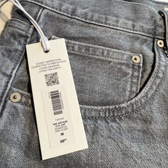 NWT Denim Forum 90's Vintage High-Rise Cut-Off Shorts in 'Gun Metal' Size 30 - Picture 4 of 10